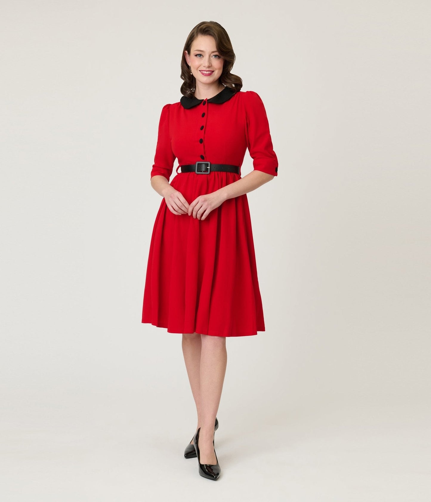 Red & Black Collared Swing Dress