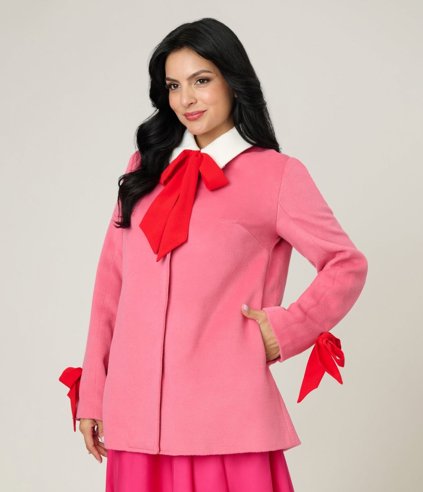 Smak Parlour Pink & Red Bows Topper Coat
