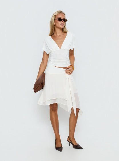 Mattey Cinched V Neck Top White