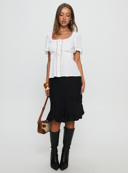 Indianah Pleat Lace Panel Blouse Top White