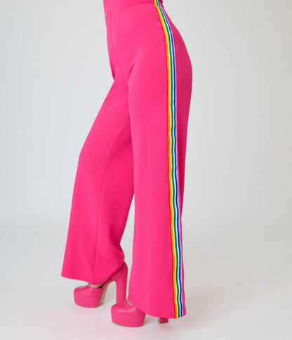 Smak Parlour Hot Pink Rainbow Stripe Glamour Goddess Jumpsuit