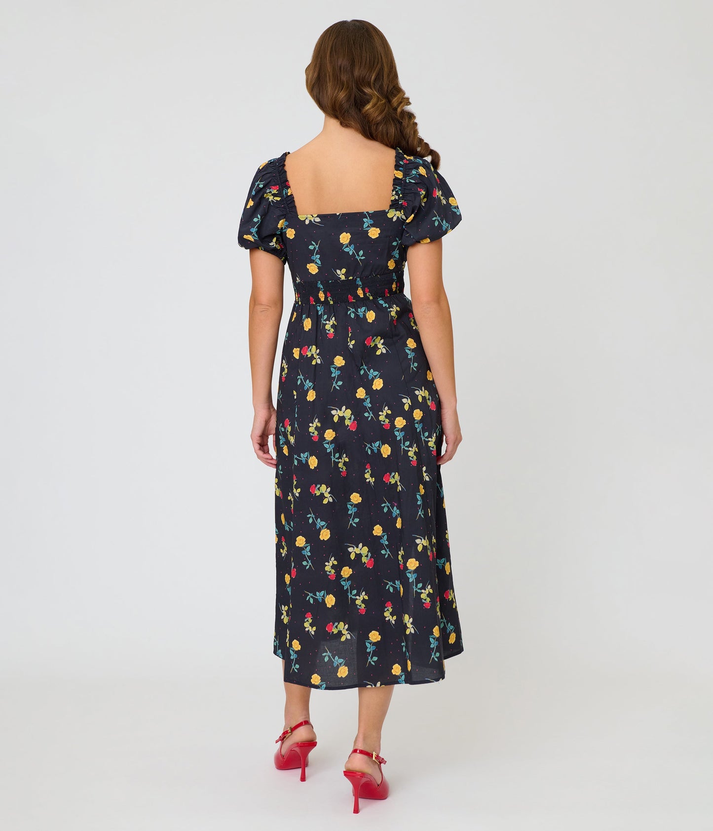Unique Vintage 1940s Black Floral Midi Dress
