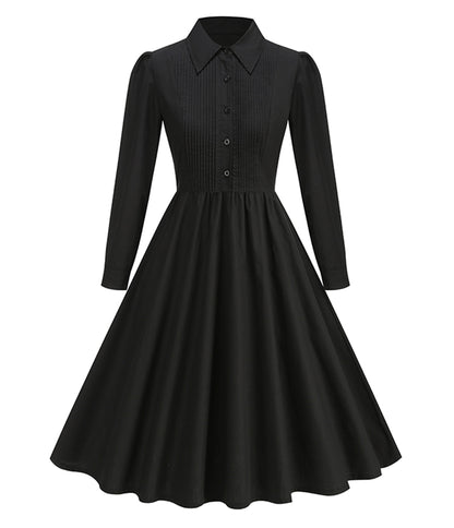 Black Three Quarter Sleeve Shirt Dress