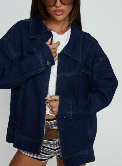 Goldsmith Denim Bomber Jacket Dark Wash