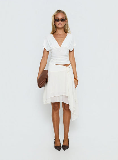 Mattey Cinched V Neck Top White