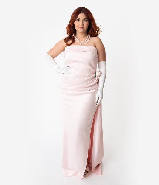 Barbie x Unique Vintage Plus Size Pink Satin Strapless Enchanted Evening Gown