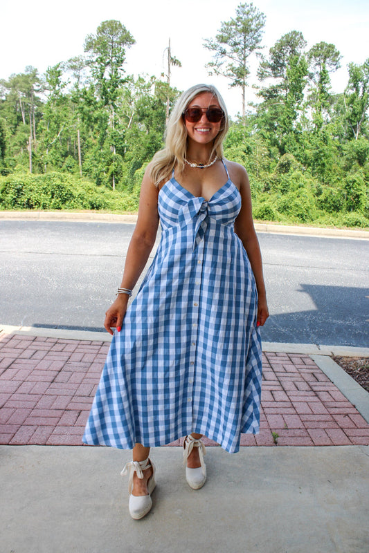 Brooks Bow Front Gingham Midi Dress