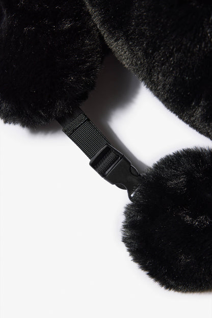 Faux-Fur Trapper Hat in Black