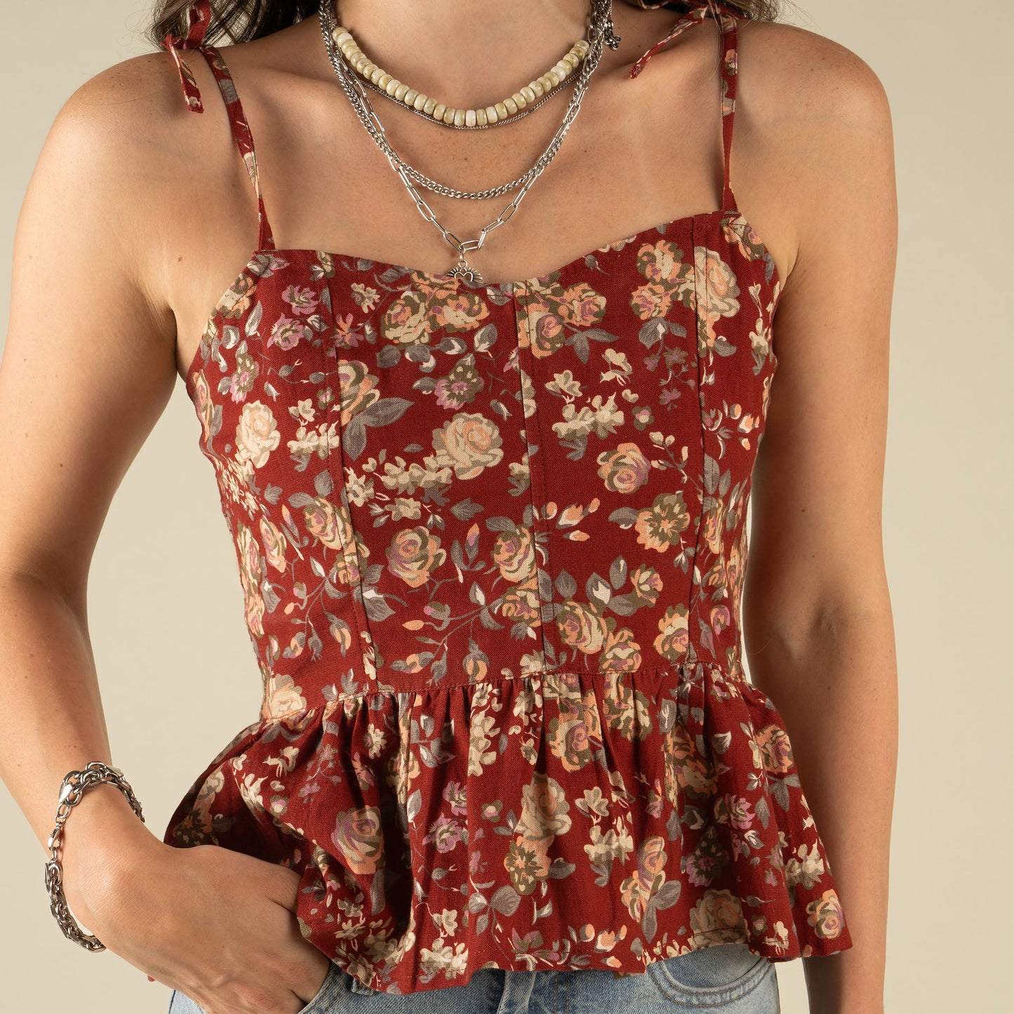 Clementine Tie Top - Texas Rose - Red