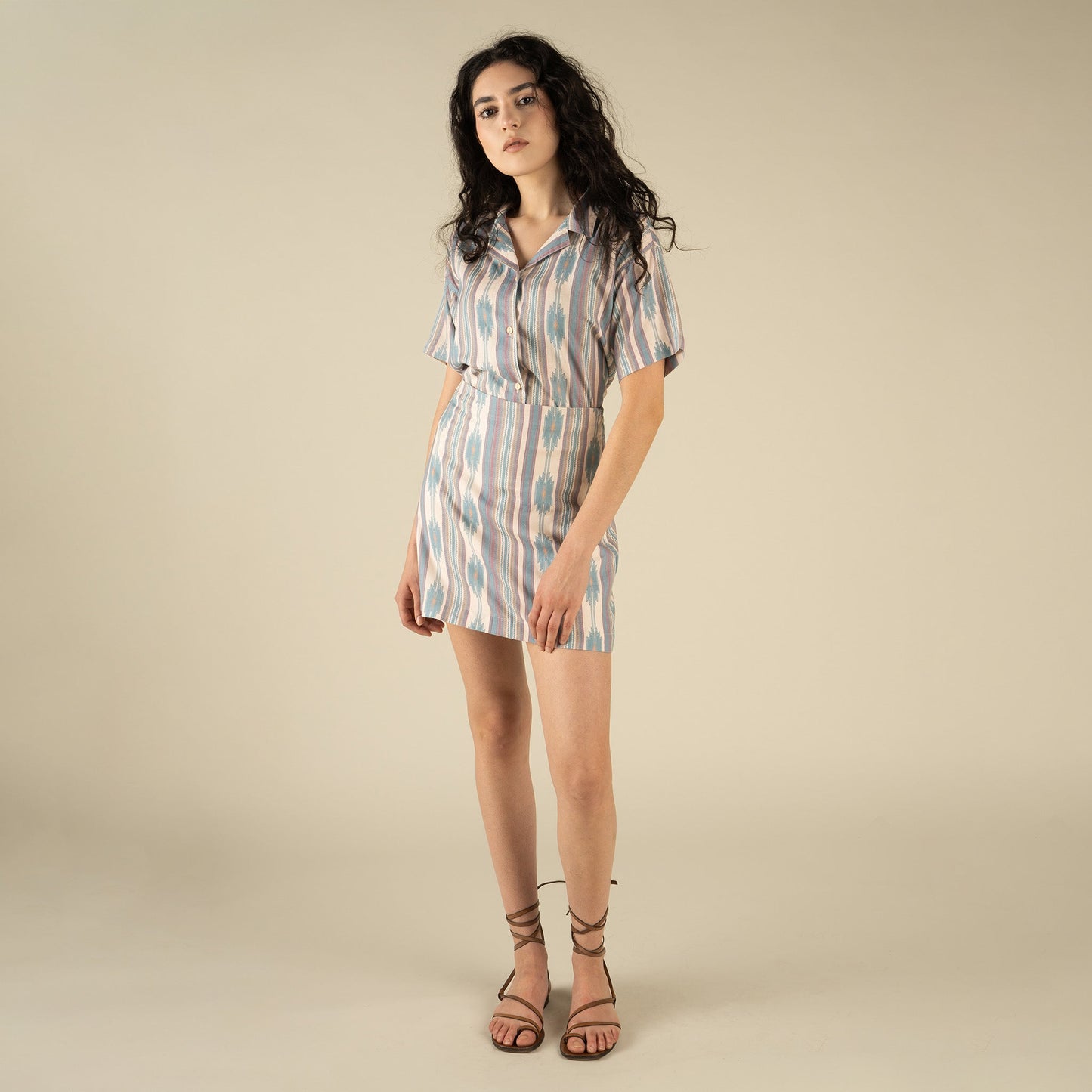The Raquel Skirt - Tuscon Stripe - Faded Teal