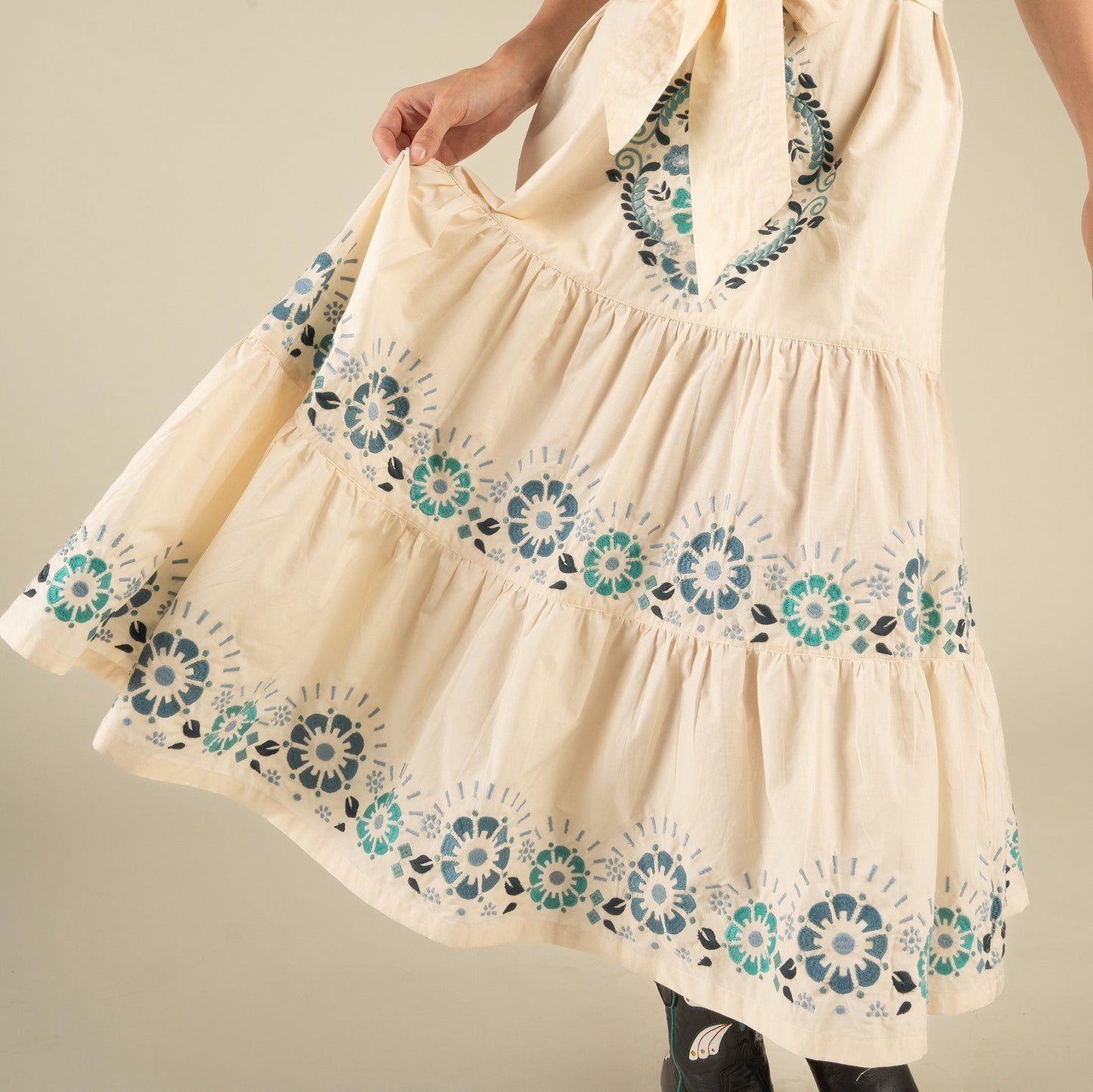 The Emilia Dress - Ivory - Teal