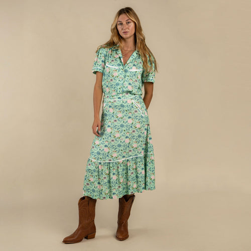 Cheyenne Western Skirt - Mint Floral - Mint Floral
