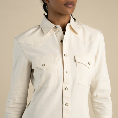 The Annie Pearl Snap Shirtdress - Ecru