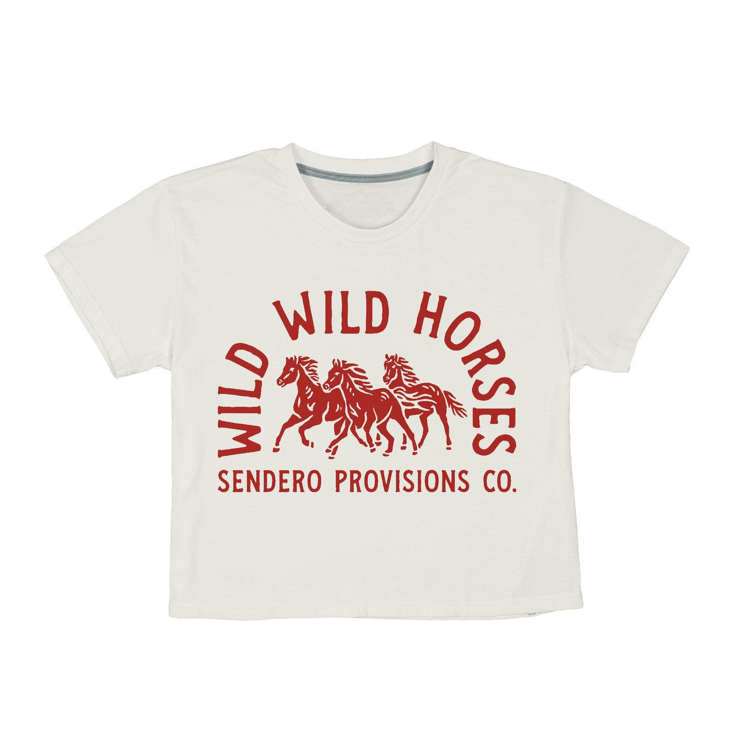 Wild Wild Horses Boxy Tee - Vintage White/Brown Print