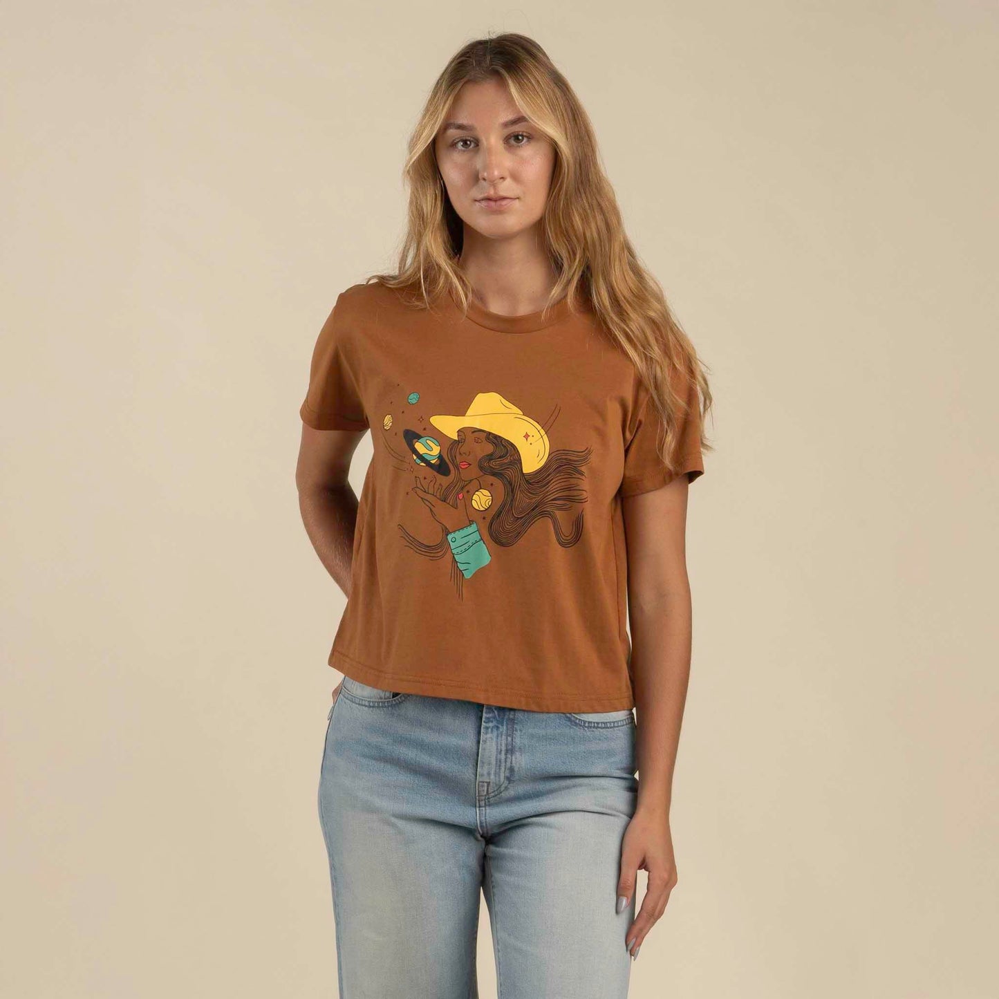 Cosmic Cowgirl Boxy Tee - Meerkat