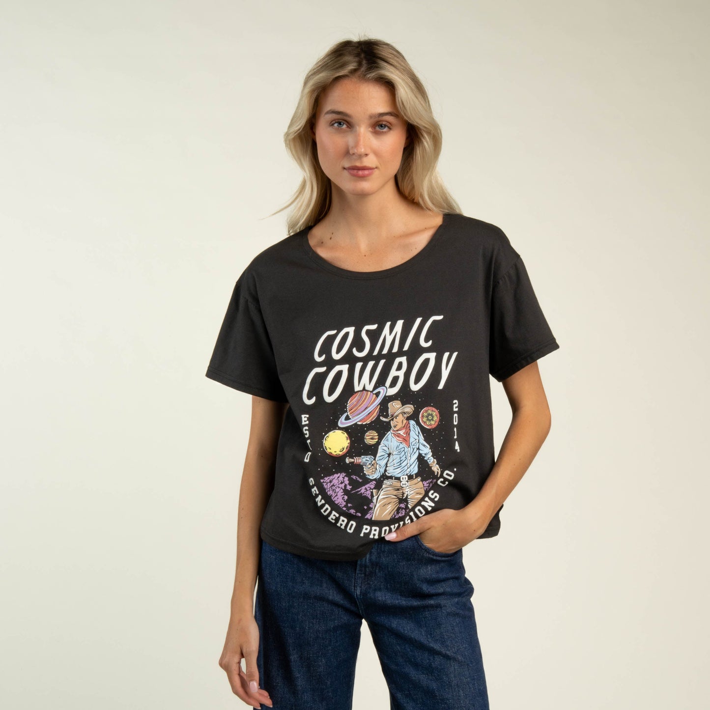 Cosmic Cowboy Basic Tee - Charcoal