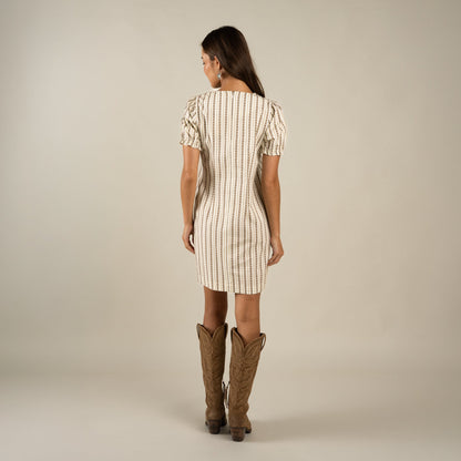 Gabriela Shift Dress - Serape Stripe - Tan