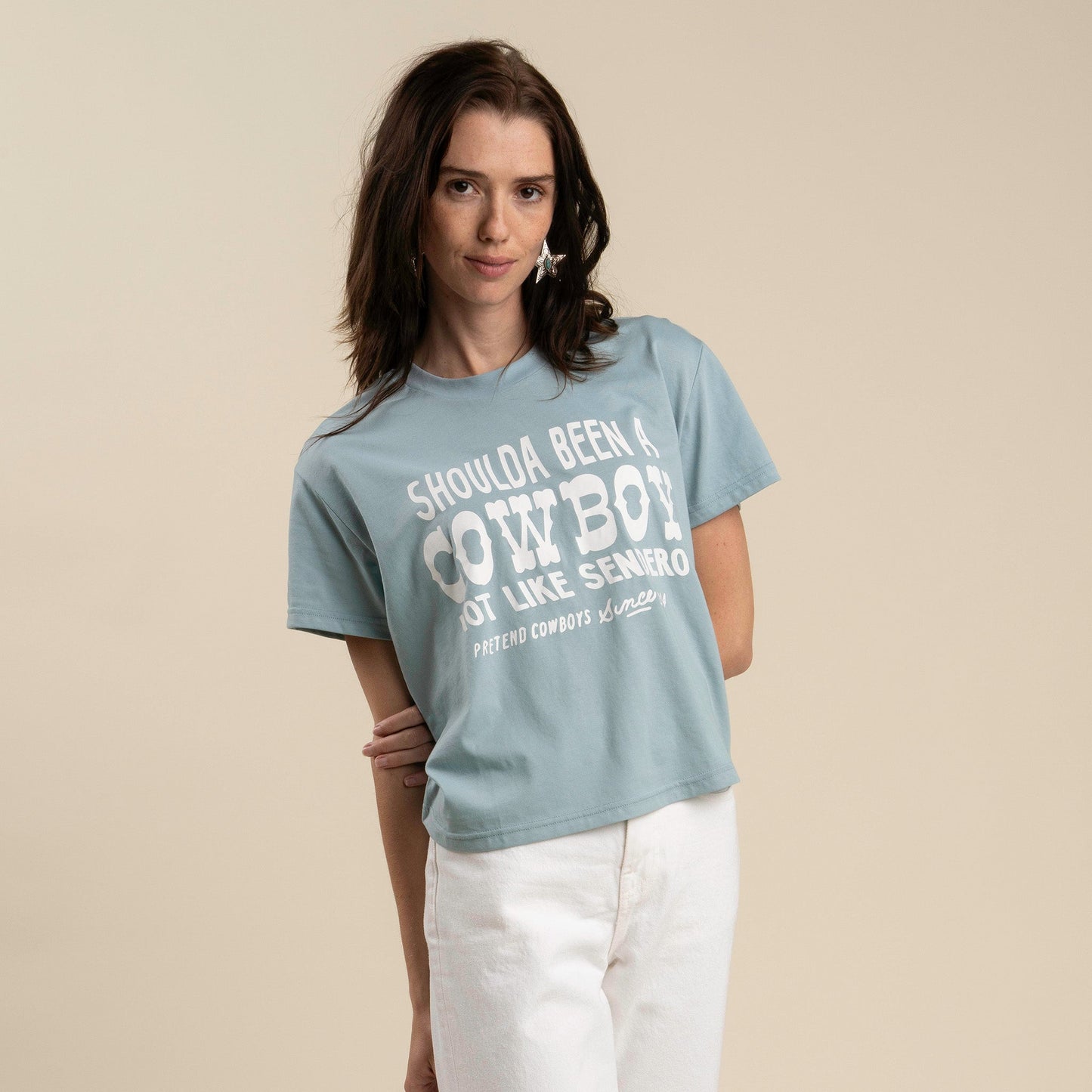 Shoulda Been A Cowboy Boxy Tee - Sterling Blue