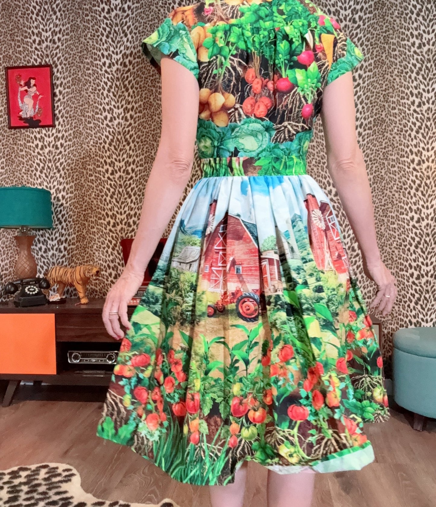 Bernie Dexter Multicolor Farm Harvest Print Swing Dress