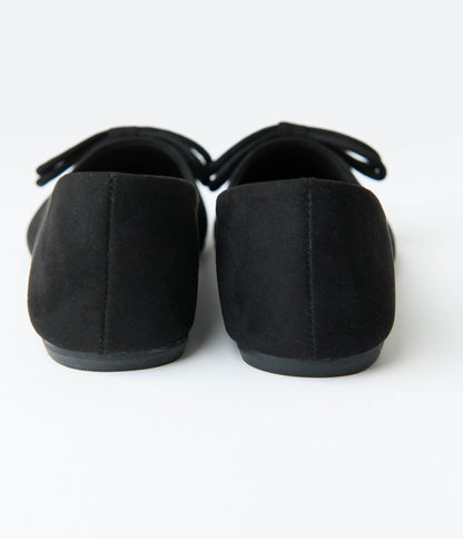 Black Suede Pointed Toe Bow Flats