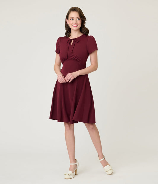 Burgundy Fit & Flare Dress