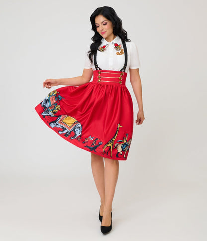 Disney Dumbo Collection by Unique Vintage Red Ringmaster Suspender Swing Skirt