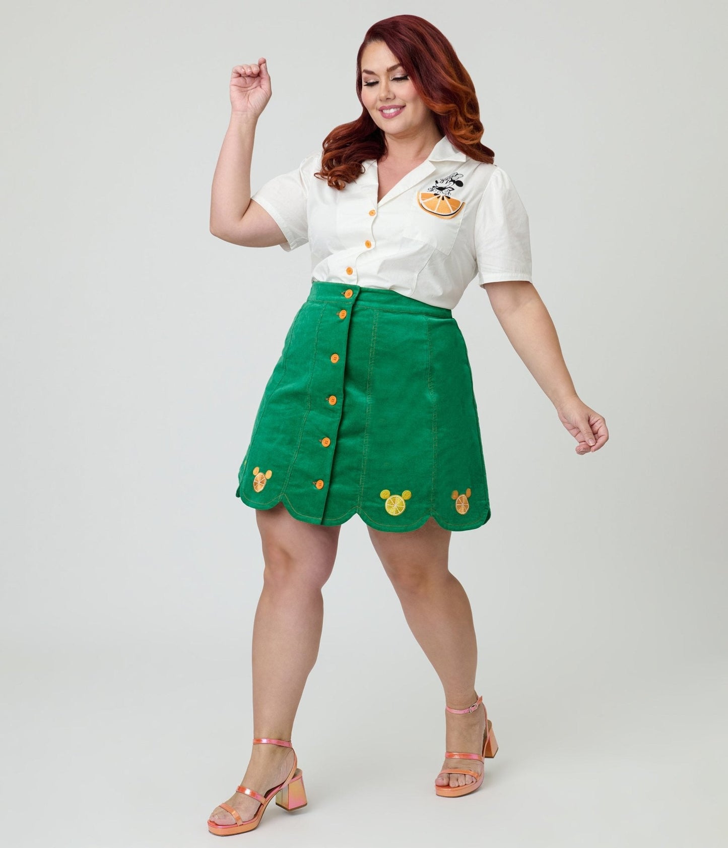 Disney Food Collection by Smak Parlour Plus Size Green Mickey Citrus Corduroy Mini Skirt