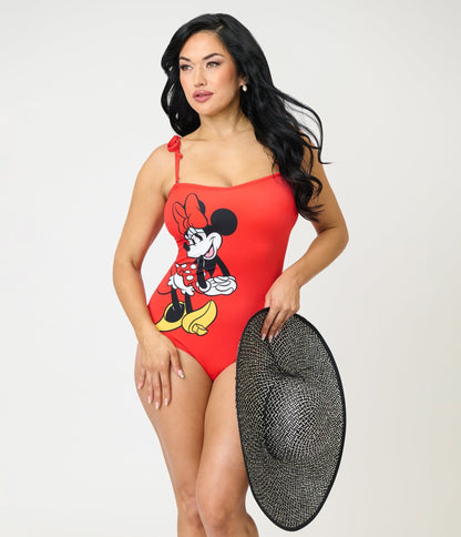 Disney Mickey & Friends Collection by Unique Vintage Red Minnie One Piece Swimsuit