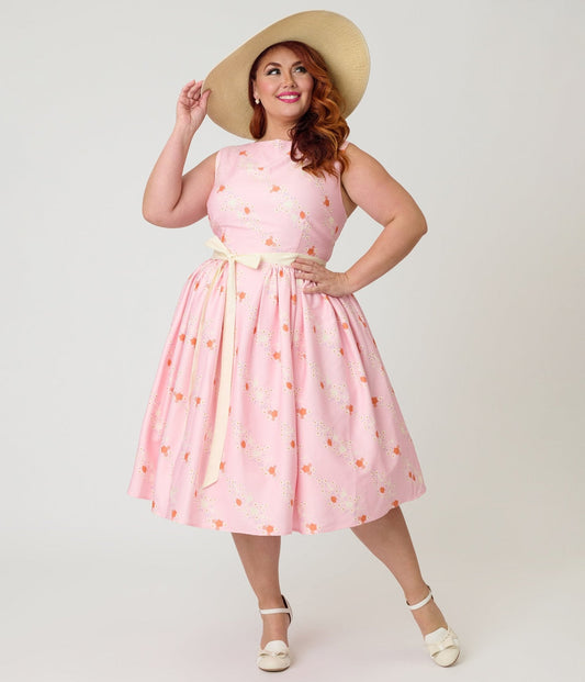 Disney Princess Collection by Unique Vintage Plus Size Pink Princess Sleeveless Swing Dress