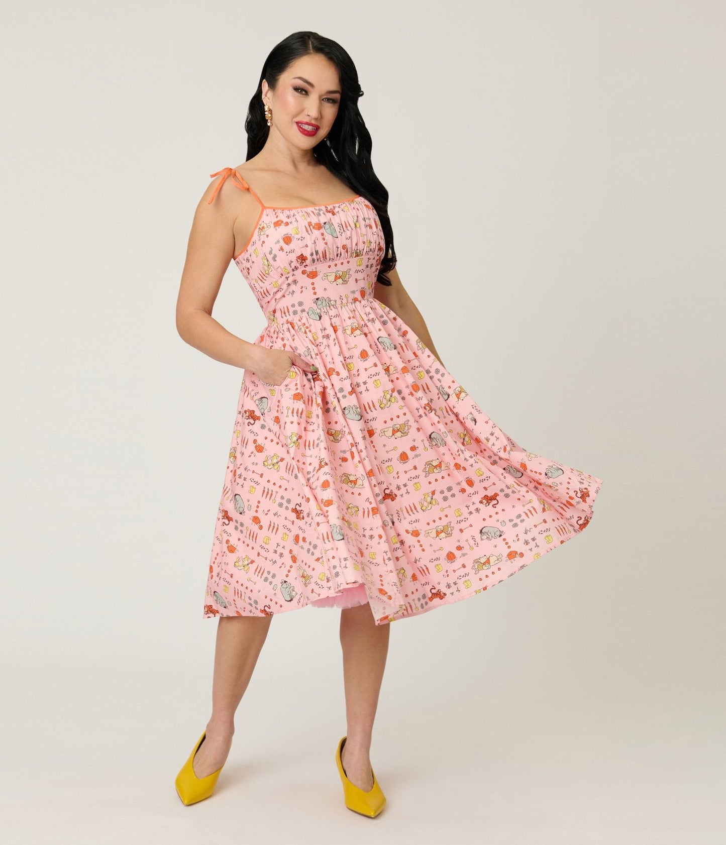 Disney Winnie the Pooh x Unique Vintage Pooh Farm Cotton Swing Dress