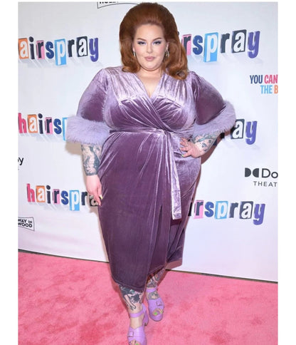 Elle Rebel Lavender Velvet Fifth Avenue Wrap Pencil Dress
