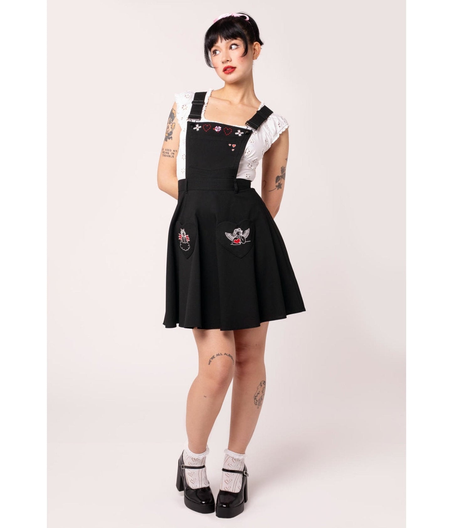 Hell Bunny Black Cupid Pinafore Skirt