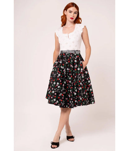 Hell Bunny Black Floral Isobel Swing Skirt