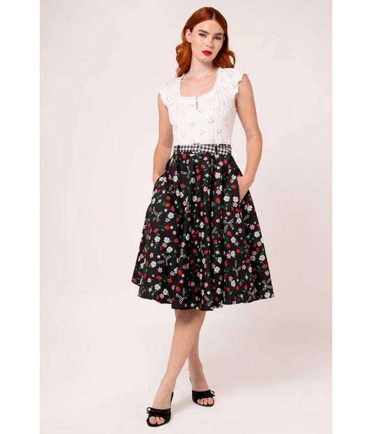 Hell Bunny Black Floral Isobel Swing Skirt