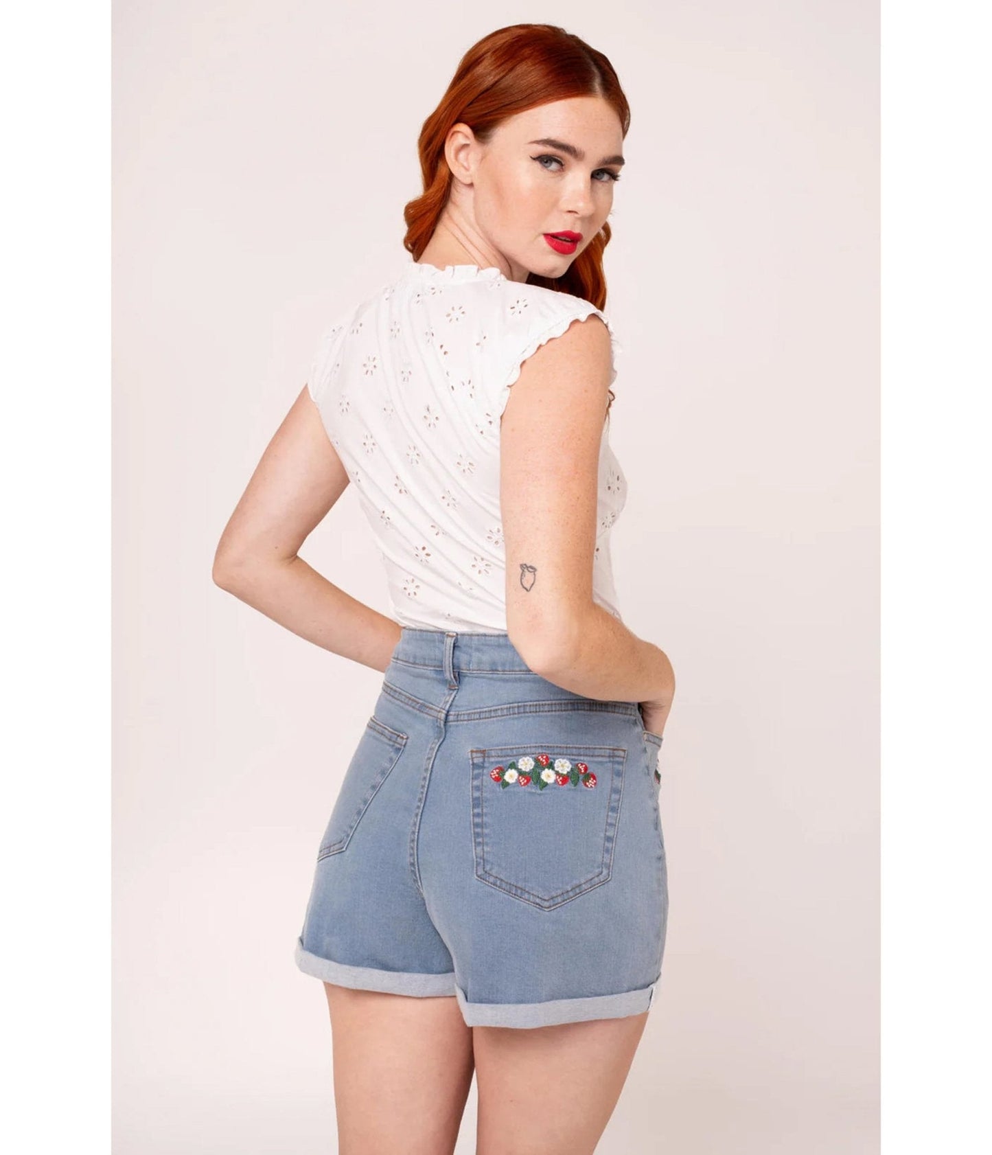 Hell Bunny Strawberry & Light Denim Shorts