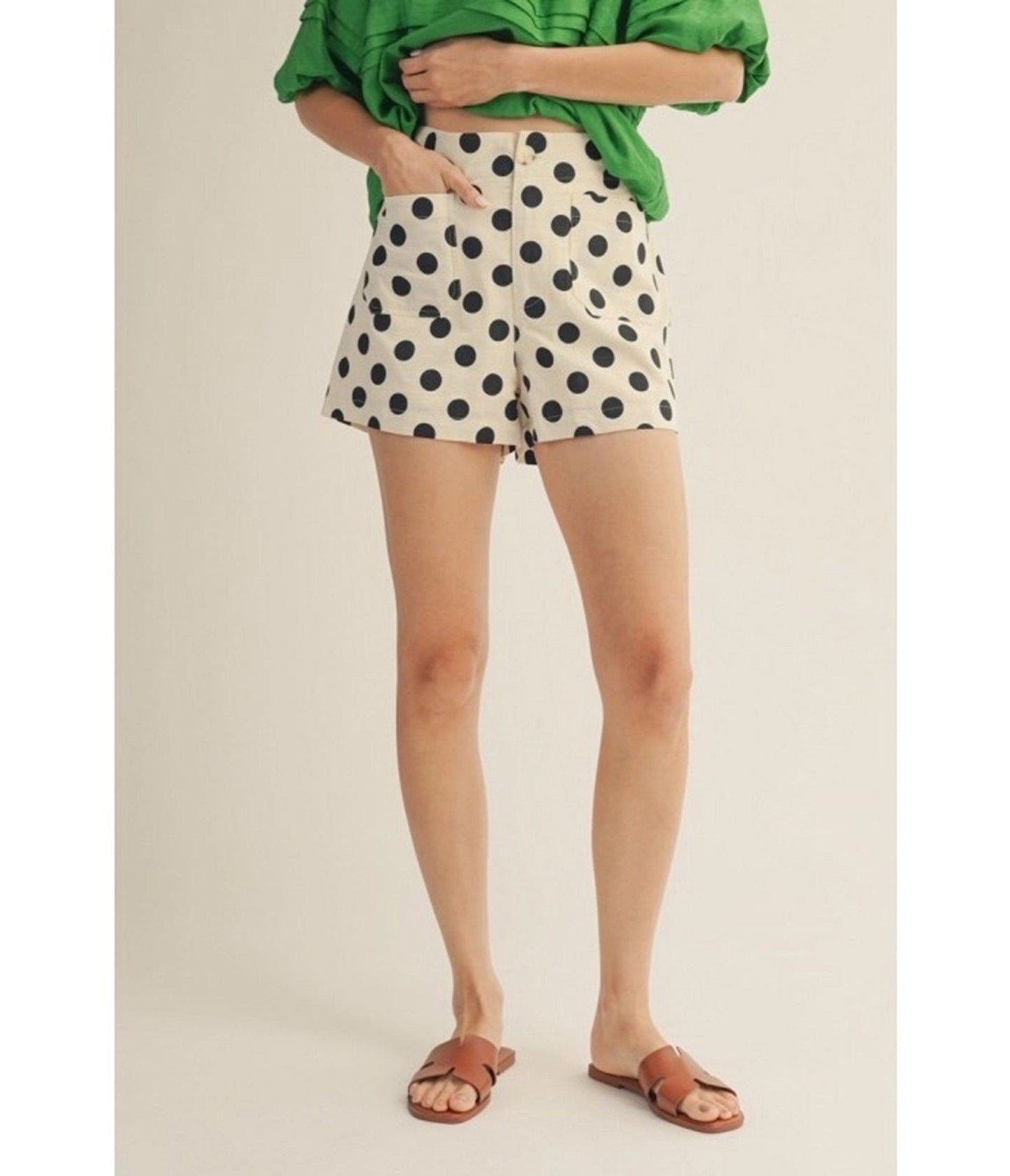 Ivory & Black Polka Dot High Waisted Shorts