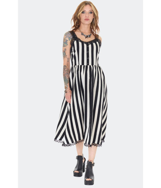 Jawbreaker Black & White Striped Midi Dress