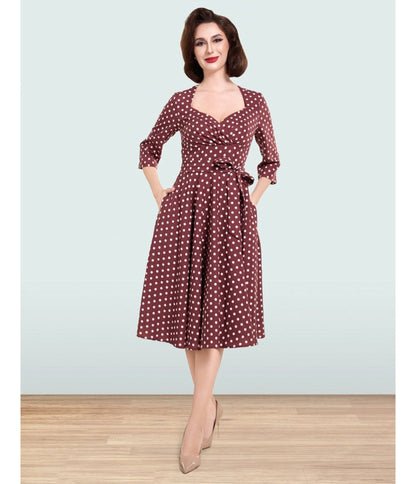 Lindy Bop Brown Polka Dot Rita Flared Dress