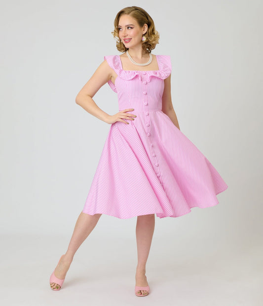 Magnolia Place Pink Stripe Barbara Swing Dress