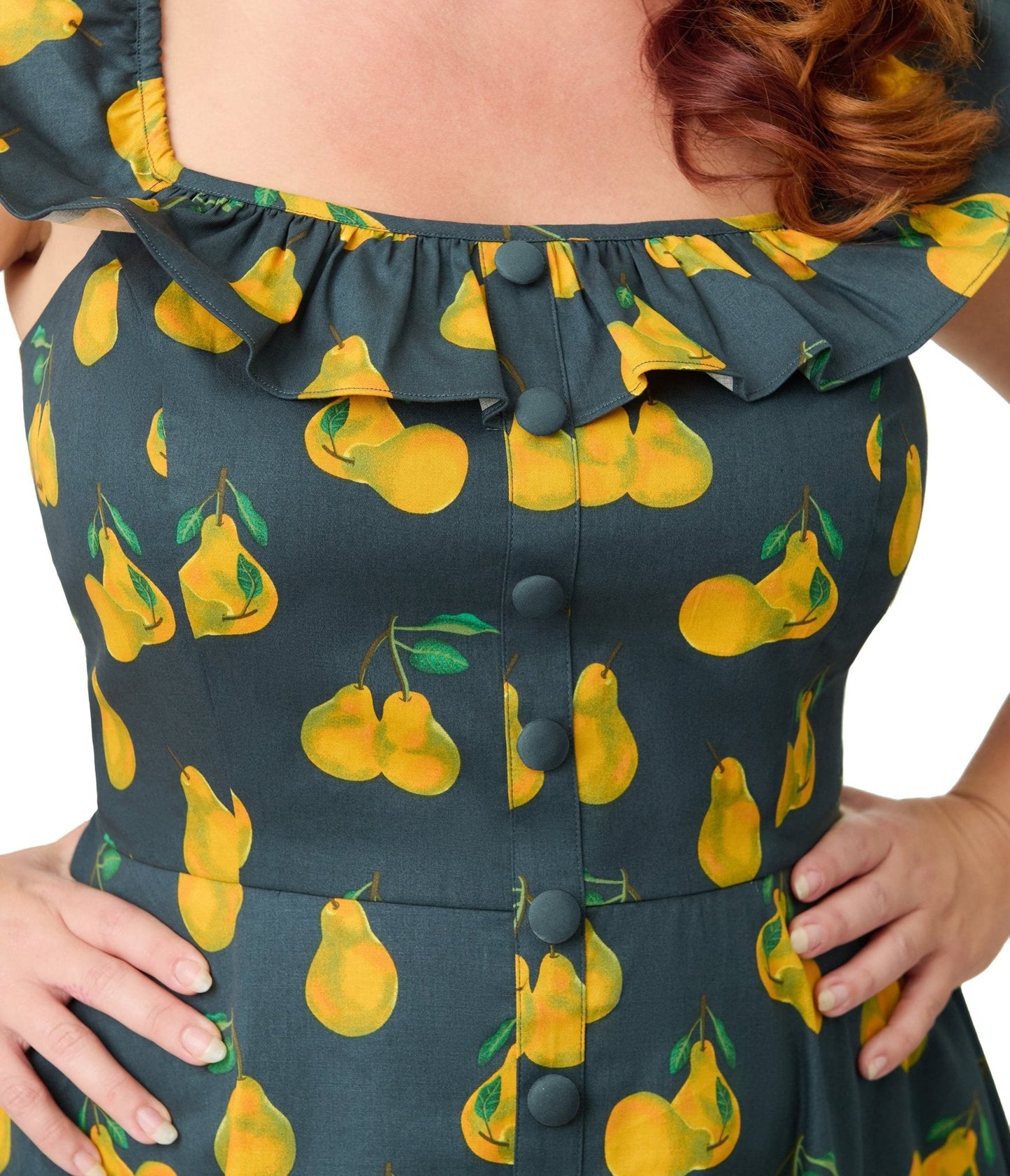 Magnolia Place Plus Size Black & Yellow Pear Print Barbara Swing Dress