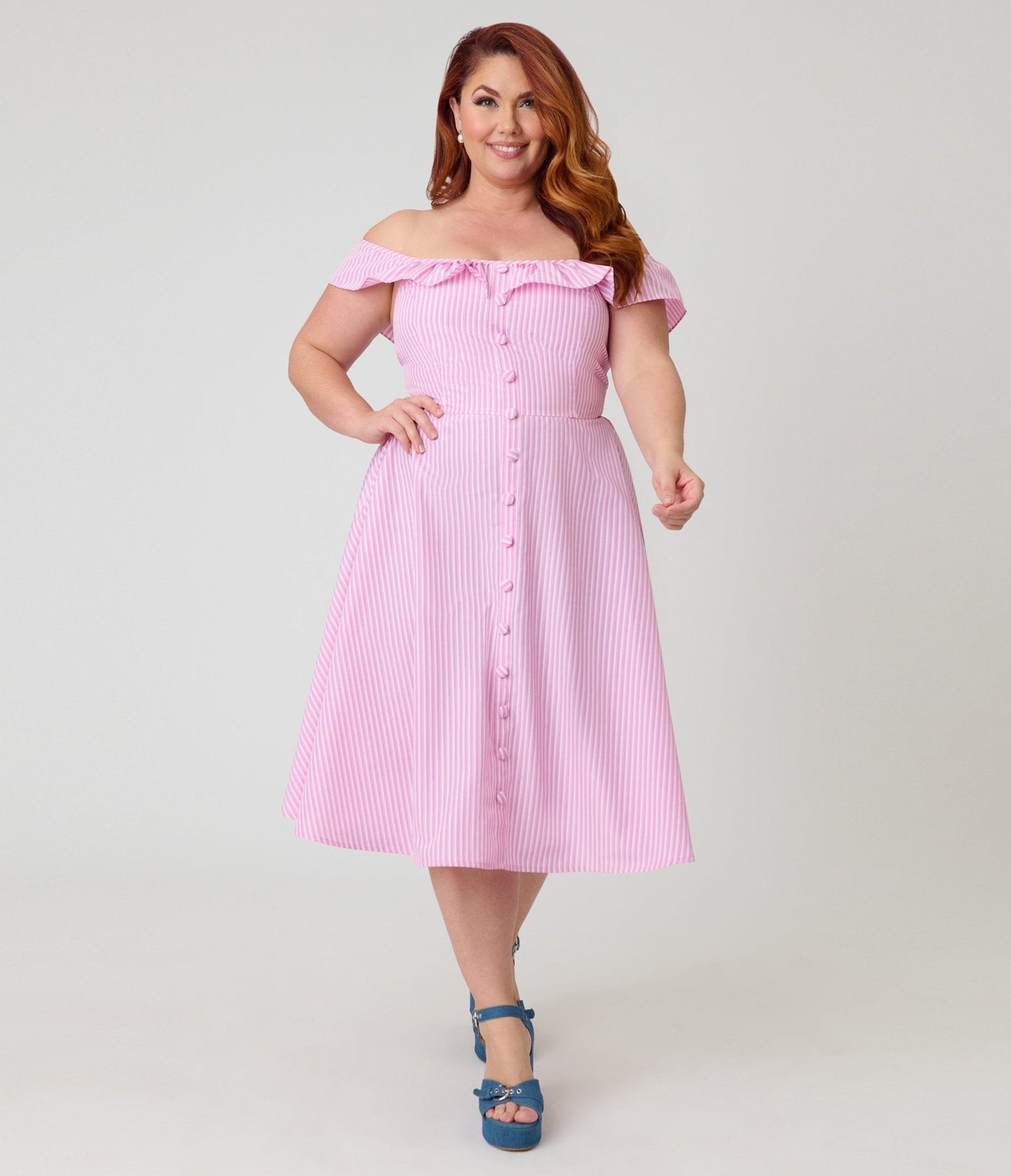 Magnolia Place Plus Size Pink Stripe Barbara Swing Dress