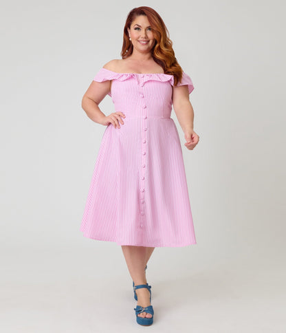 Magnolia Place Plus Size Pink Stripe Barbara Swing Dress