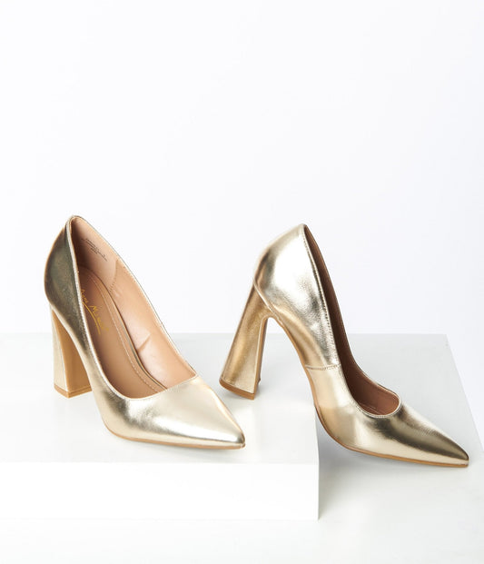 Metallic Gold Pointed Toe Pumps