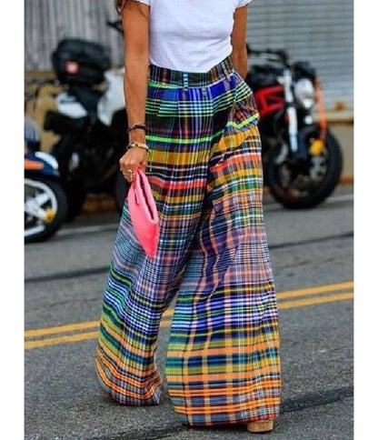 Multicolor Plaid Wide Leg Pants
