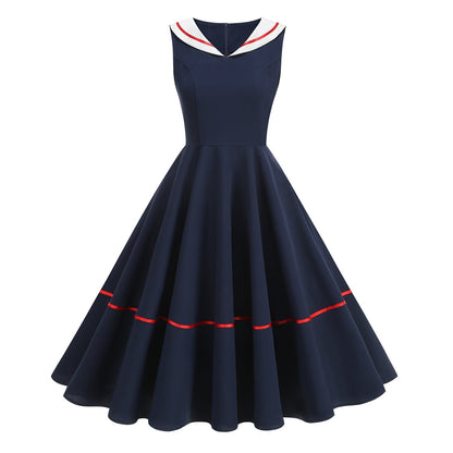 Navy Blue Sailor Collar Swing Dress