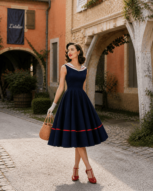 Navy Blue Sailor Collar Swing Dress