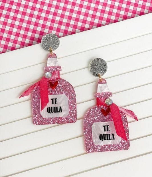 Pink Glitter Tequila Dangle Earrings
