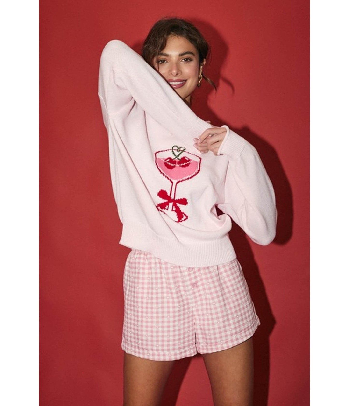 Pink Heart Martini Sweater