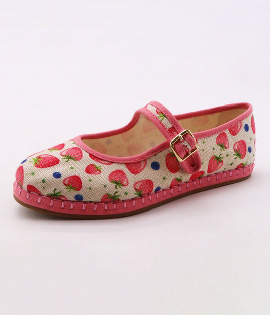 Pink Strawberry Print Mary Jane Flats