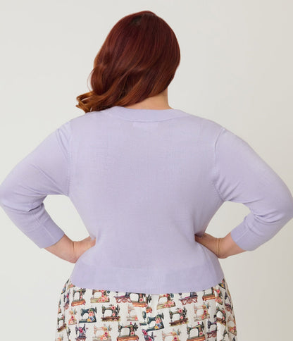 Plus Size Lilac Three Quarter Sleeve Crop Cardigan